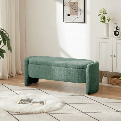 Banc de rangement repose-pieds ovale avec tissu polaire d'agneau 3D et grand espace de rangement pour le salon, le vestibule et la chambre à coucher
