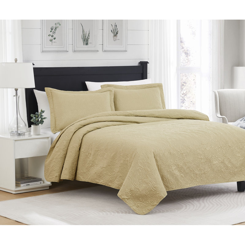 Ensemble de courtepointe en microfibre 3 pièces Smithtown, Courtepointe pour grand lit + 2 taies décoratives, Rosé
