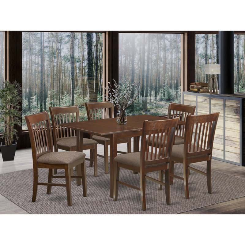 L'ensemble de mobilier de salle à manger 3 pièces contient une table rectangulaire en bois avec feuille papillon et 2 chaises de cuisine en lin, chêne