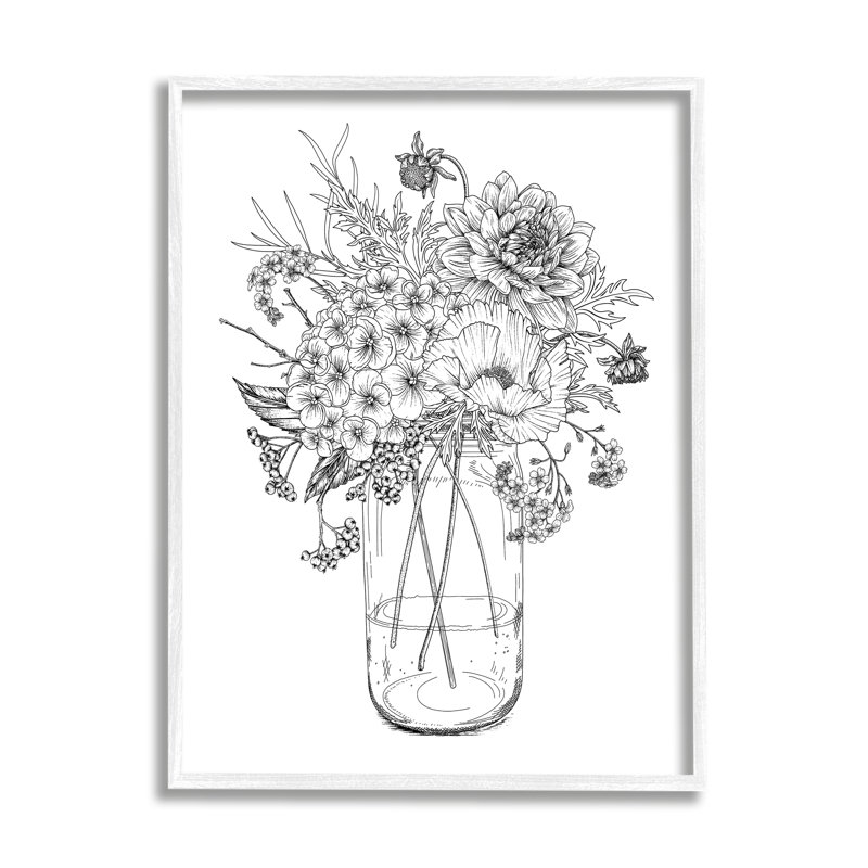 Bouquet de fleurs détaillé détaillé, H 20 po x l 16 po x P 1,5 po, Giclée encadrée blanc bord de mer
