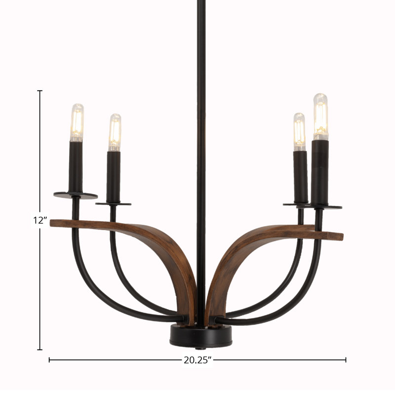 Lustre 4 lumières Myja, Noir mat / métal peint aspect bois