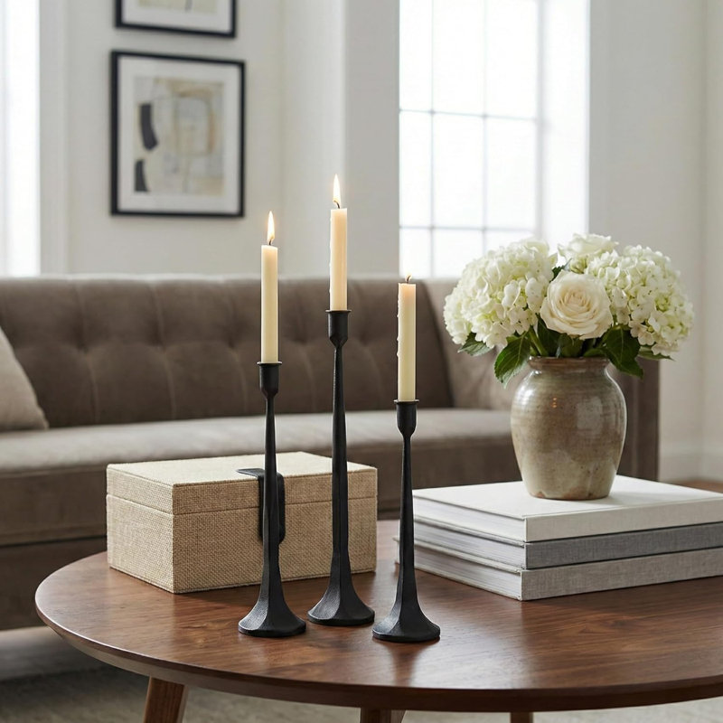 Iron Taper Candle Holder Set Of 3, Black Candlestick Holders Decorative Candle Stand, Tapered Candle Holders Tall Set For Wedding, Dining Table, Home Decoration (Black)