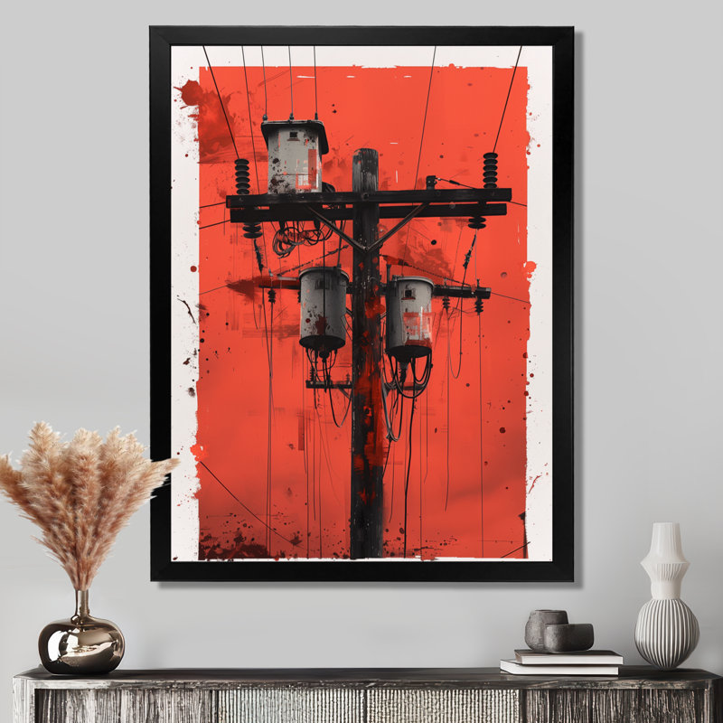 Lignes électriques rouges et noires urbaines - lignes murales électriques, Métal métal, H 30 po x l 40 po