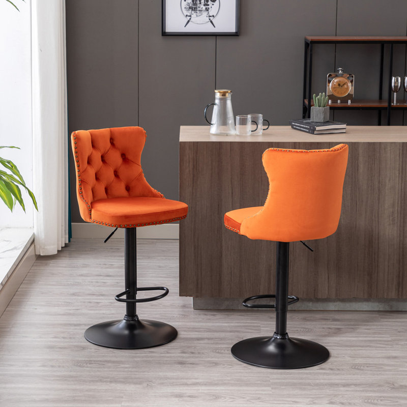 Julias Upholstered Adjustable Height Counter Stool, Orange/Black