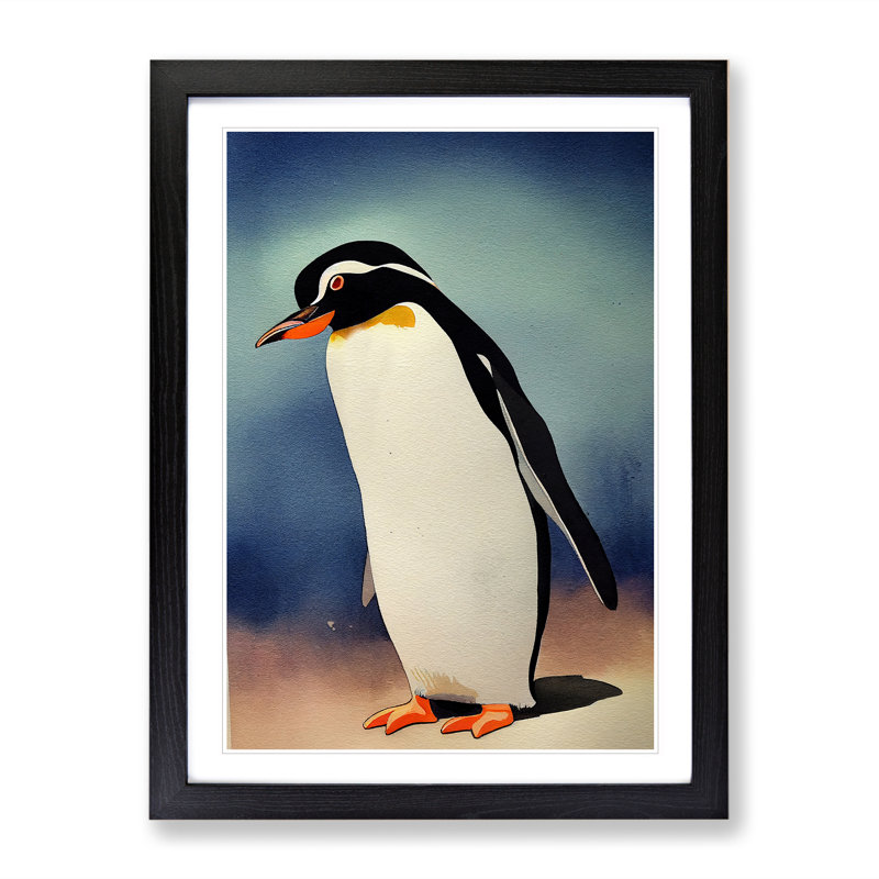 Penguin In Watercolour No.1 - Wall Art, Black Picture Frame, White, 46cm H x 34cm W