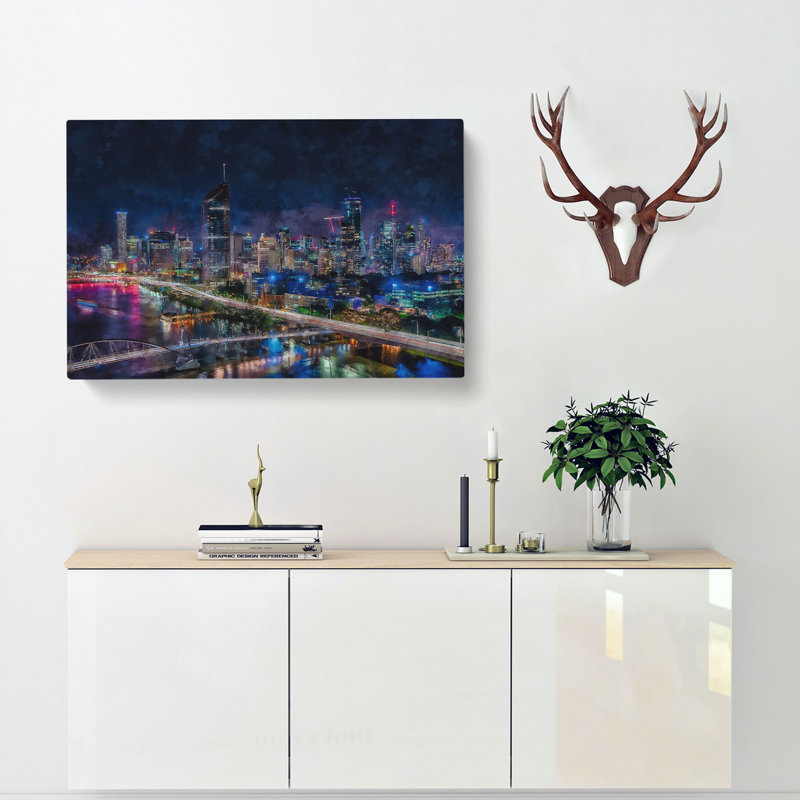 Brisbane City Skyline Australia - Wrapped Canvas Painting, 35cm H x 50cm W x 3cm D