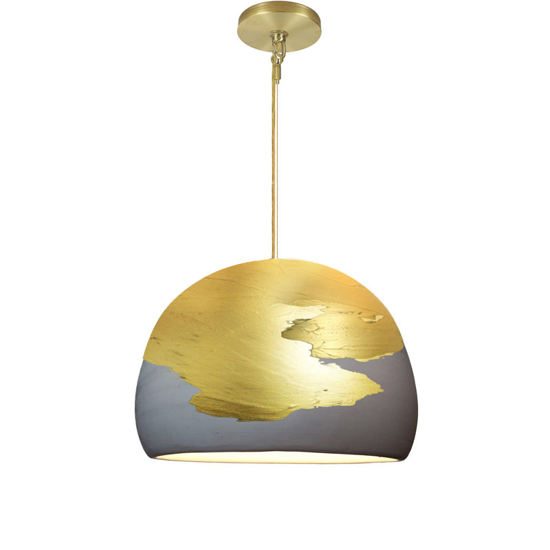 Luminaire suspendu en dome à 1 lumière, Cordon tressé en laiton, Gris / bronze
