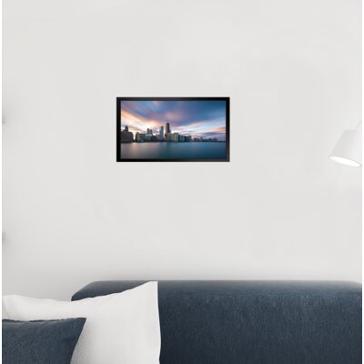 Chicago Illinois Skyline From Lake Michigan Photo Art Print Black Wood Framed Poster 20X14 -  Latitude RunÂ®, 0F02FD493FE34306AFFF37275EC86A21