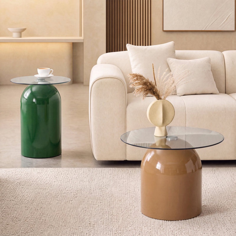 Living Room Table Set,  2 PIeces: Side Table, Coffee Table, Green, Tan