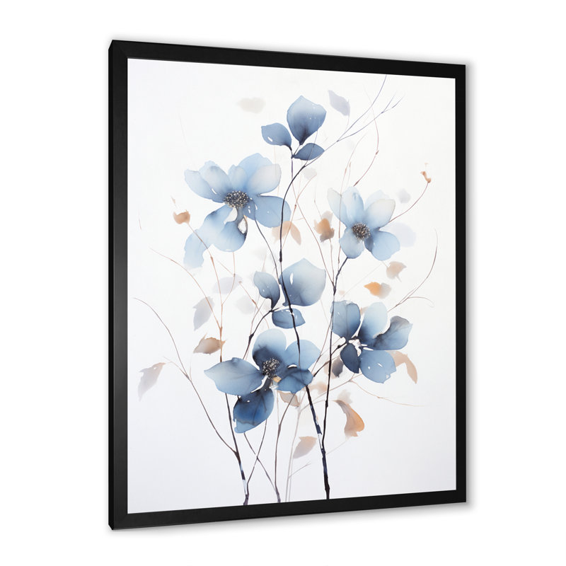 Feuilles de ginko tendres dans des tons d'aquarelle bleue I, H 40 po x l 30 po x P 1,5 po, Cadre simple noir