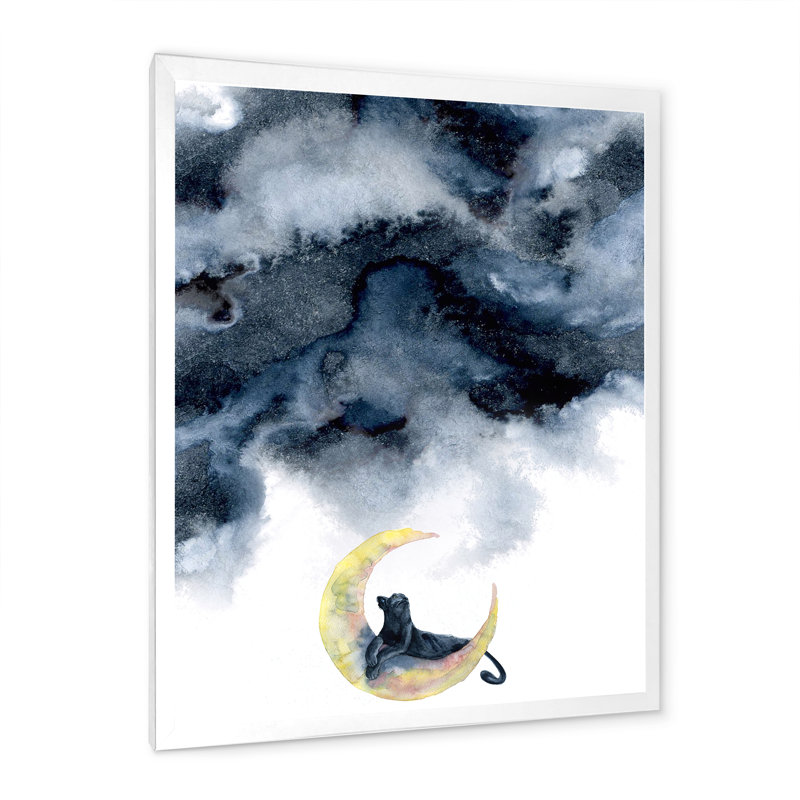 Panthère noire avec demi-lune jaune - reproduction sur toile, Toile blanche avec cadre d'angle fermé, H 20 po x l 12 po