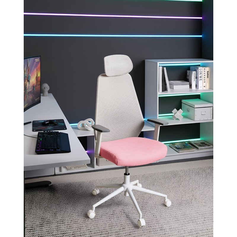 Office Chair with Headrest, Pink/Light Grey