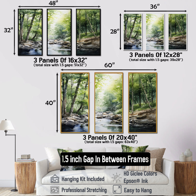 Ensemble de salon River River Hidden Treasure Scenery II - River Decor Wall Art, Cadre flottant doré