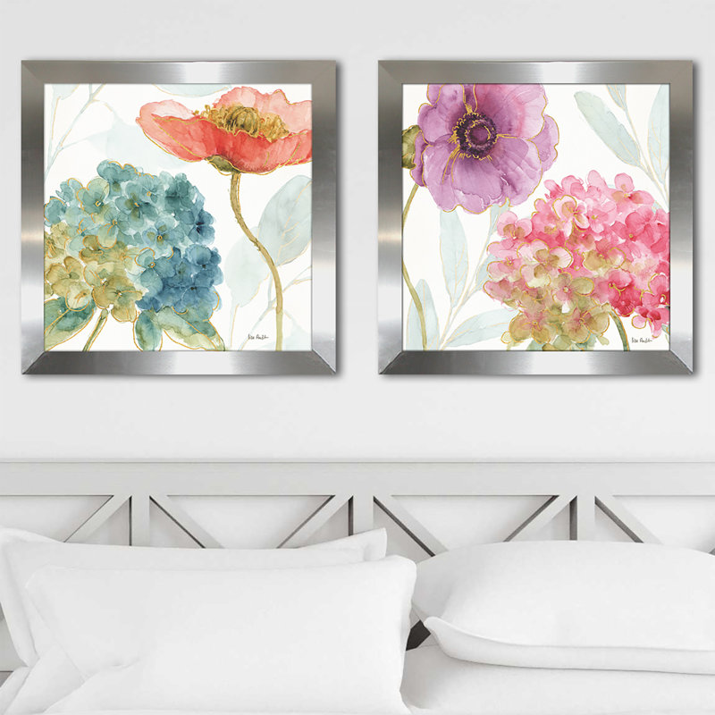 Rainbow Seeds Flowers IV - Ensemble de 2 peintures encadrées
