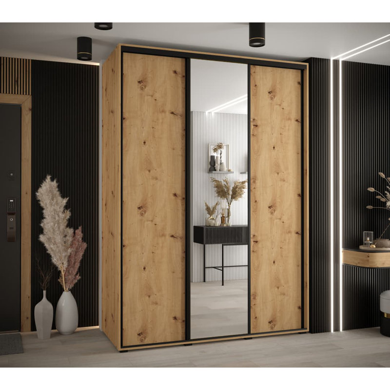Avroham 3 Door Manufactured Wood Wardrobe, 205" H x 160" W x 60" D, Oak Artisan