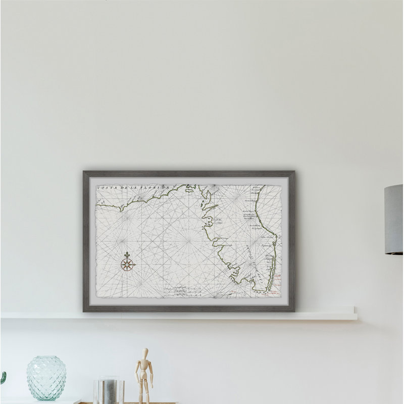Vintage Map of Florida 1639 - Reproduction d'art graphique sur papier encadré, H 8 po x l 12 po x P 1,5 po