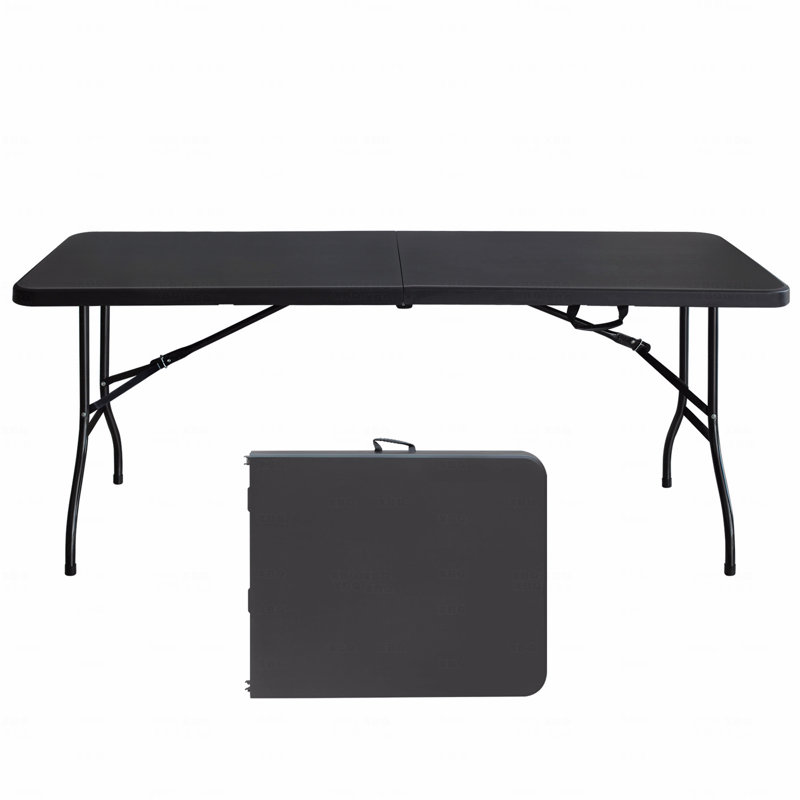6Ft Folding Patio Table, Portable Plastic Table For Camping, Picnics, Parties, High Load Bearing, Black, Black