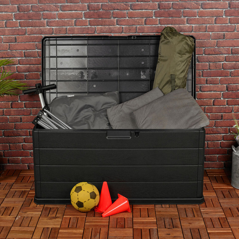 17 Stories Nylaya 118cm W 92.46L Plastic Deck Box, Black