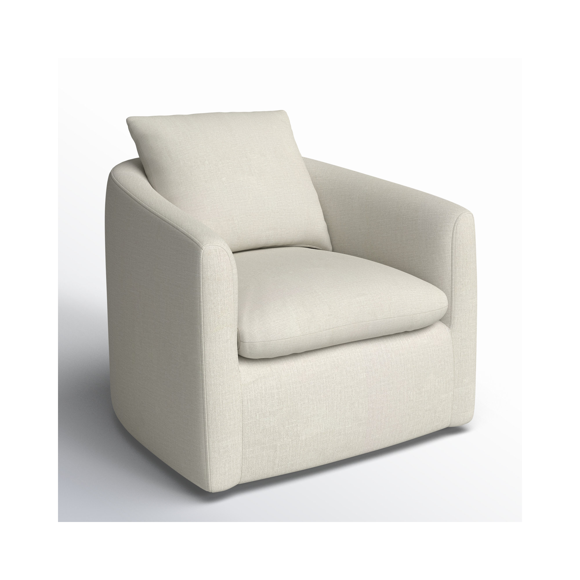 Menta Upholstered Swivel Barrel Chair, Effie Linen Performance Linen