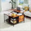 Table basse à plateau relevable Farmhouse avec hauteur réglable et rangement, centre multifonctionnel pour la famille avec compartiment caché et 3 tablettes