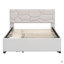 Lit plateforme tapissier pleine grandeur avec tête de lit à motif brique, gigogne simple et 2 tiroirs, tissu en lin