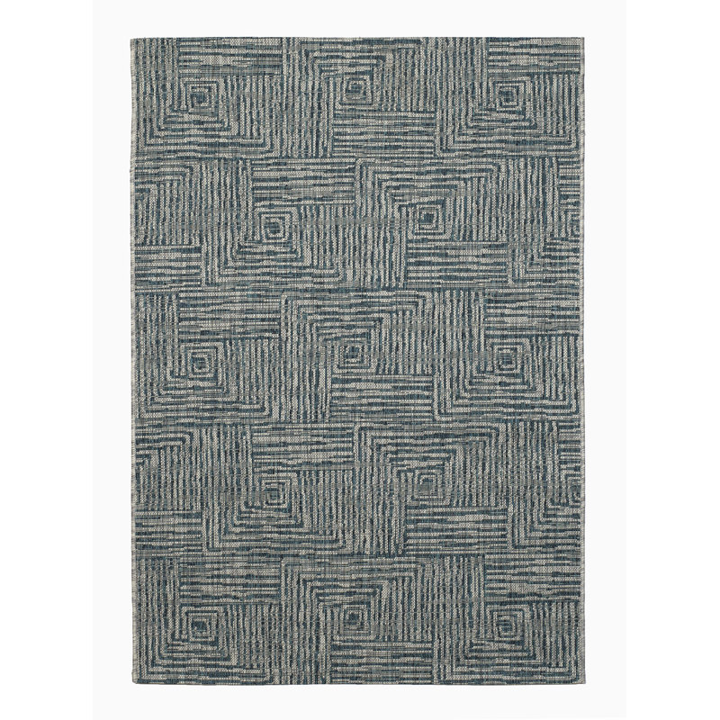 Tapis intérieur / extérieur en polypropylène tissé à la machine rectangulaire bleu / gris, Rectangle 7 pi 8 po x 9 pi 8 po