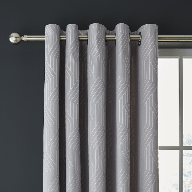 Linear Geo Jacquard Lined Eyelet Curtains, 168cm W x 229cm D