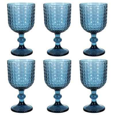 Verre à pied 12 oz Vintage Diamond Embossed (bleu)