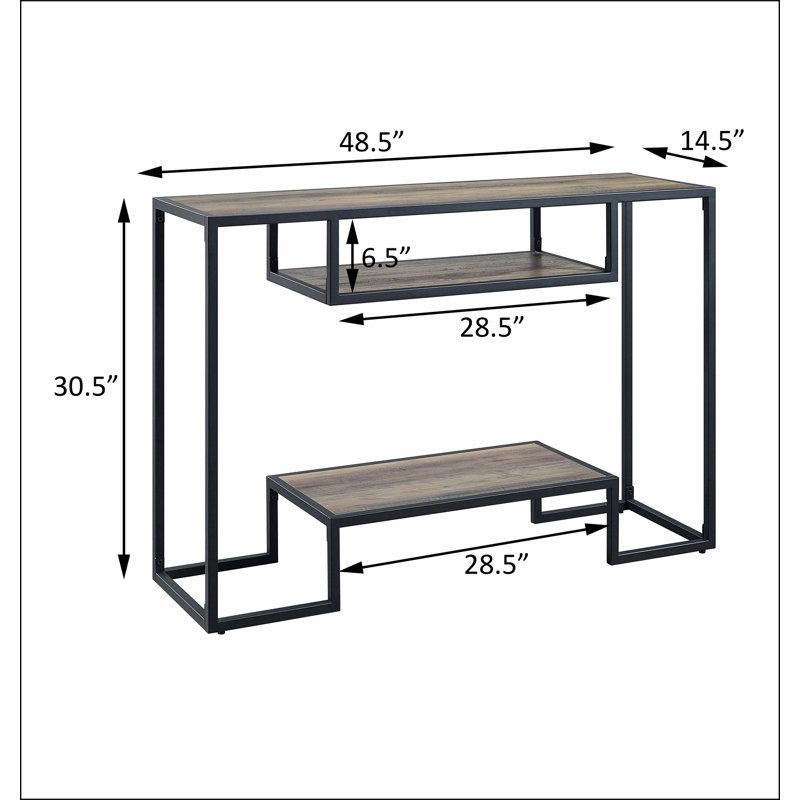 Console en chêne rustique et noir avec 2 tablettes