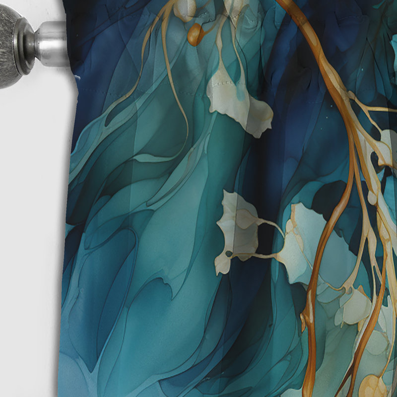 Teal Gold Abstract Fractal Mystic Mirage I - Fractals Blackout Abstract Curtain - 1 Panel, L 52 po x L 84 po