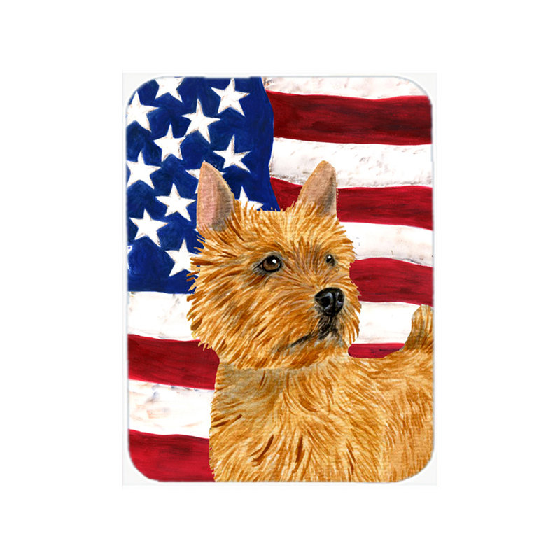 Drapeau américain avec planche à découper en verre Norwich terrier