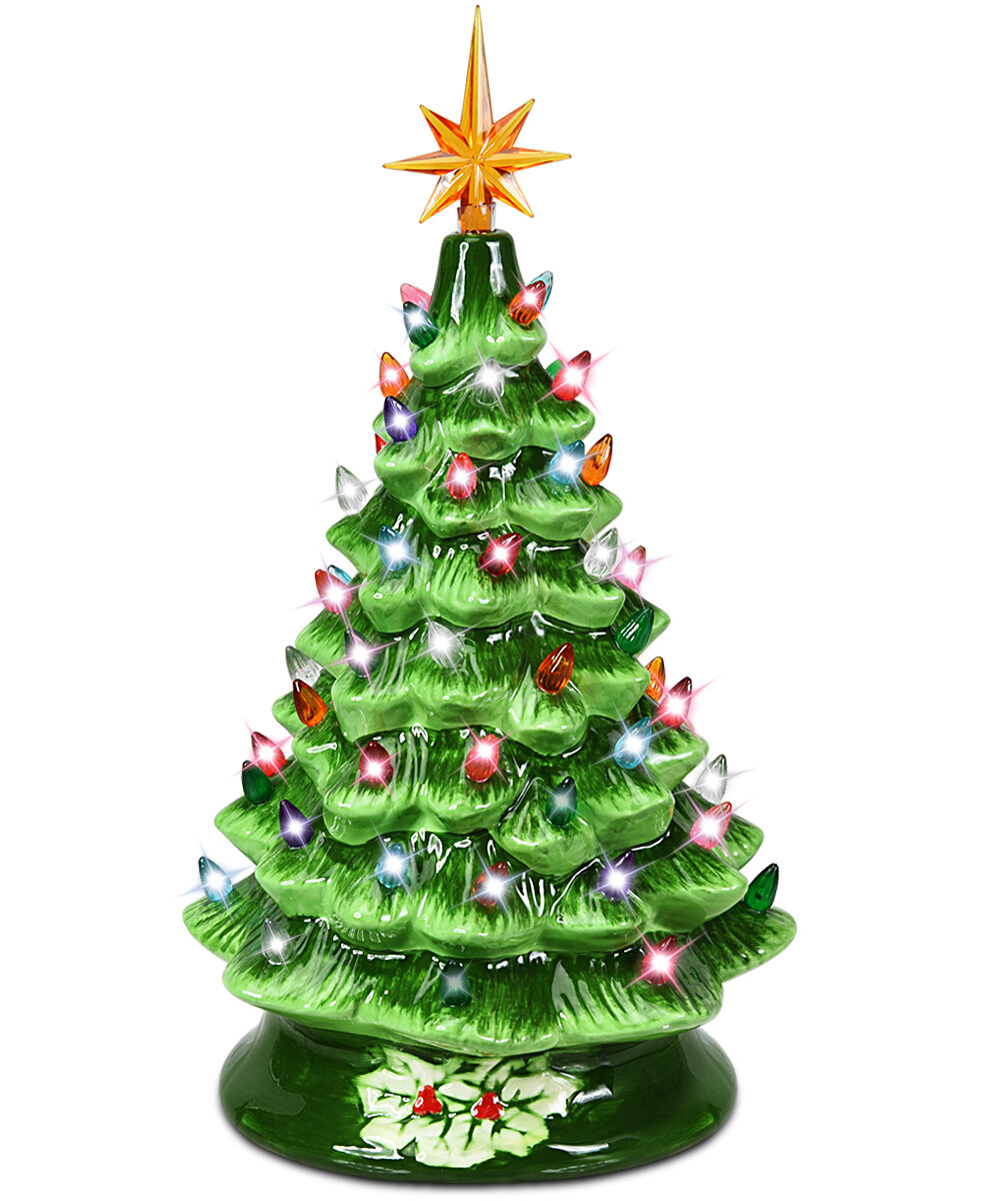 The Holiday Aisle® Prelit Hand-Painted Ceramic Tabletop Christmas Tree ...