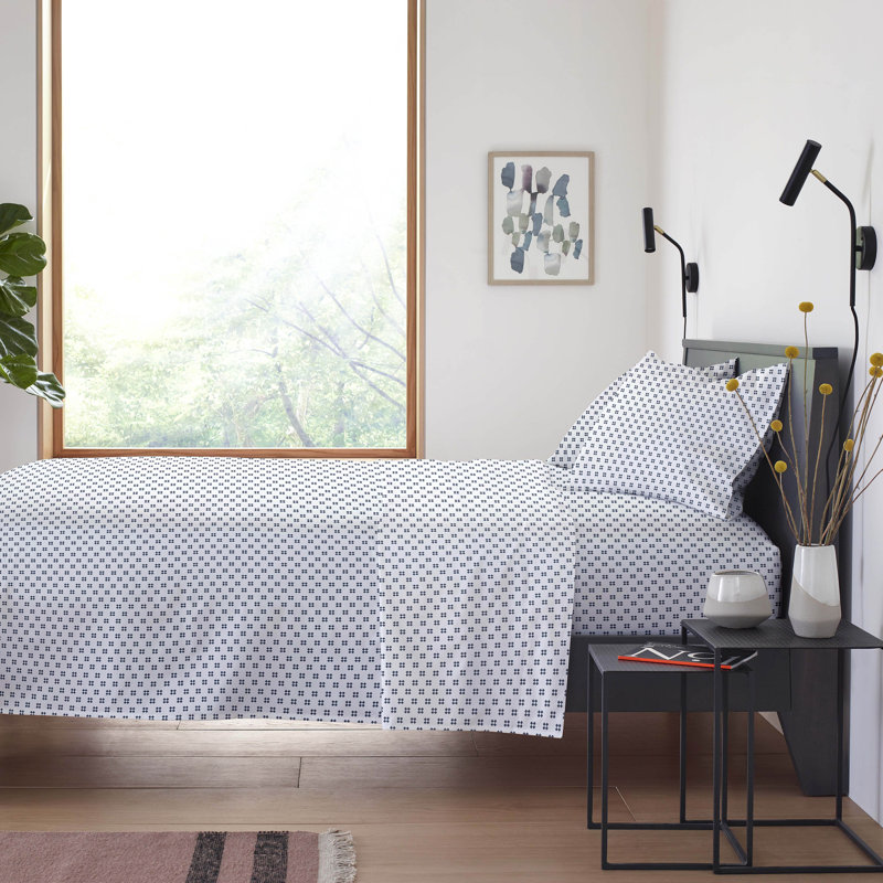 Clean Design Home Jack T300 Percale Navy Sheet Set, Full Sheet Set + 2 Standard Pillowcases