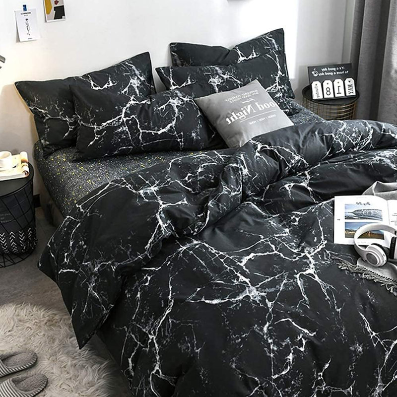 Wellboo 2 Pieces Pillowcases Standard Envelope Closure Pillowshams Pack of 2, Black Marble, 20inX26in