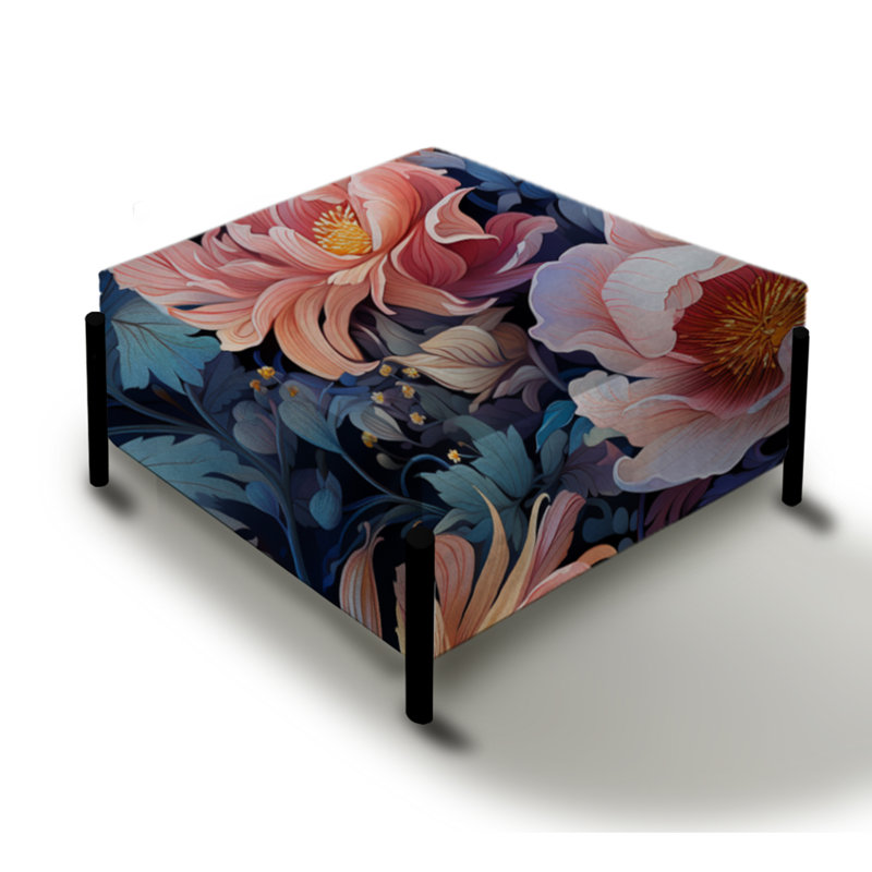 Motif floral rose forêt enchantée - grand repose-pieds carré floral