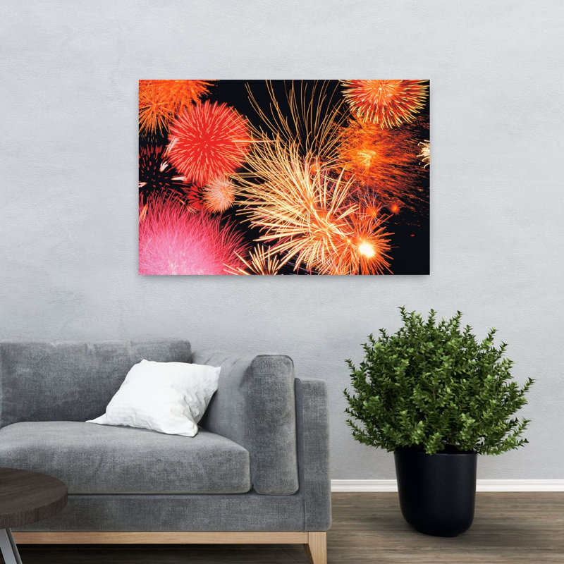 Feux d'artifice, art contemporain abstrait, H 32 po x l 48 po