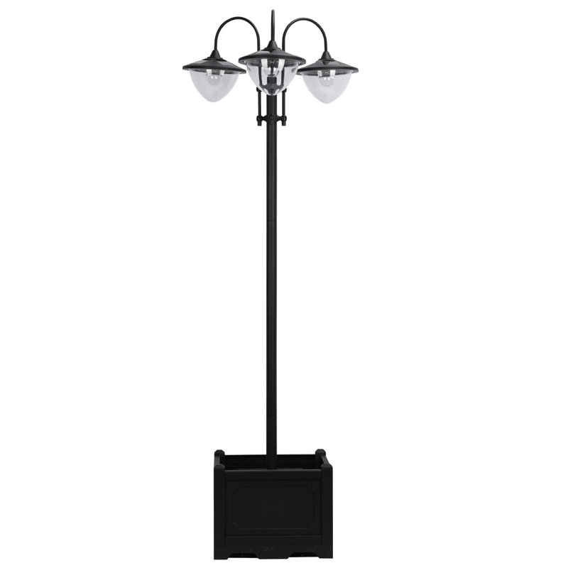 Lampadaire solaire à 3 têtes avec pot à fleurs 74,5 po Outsunny