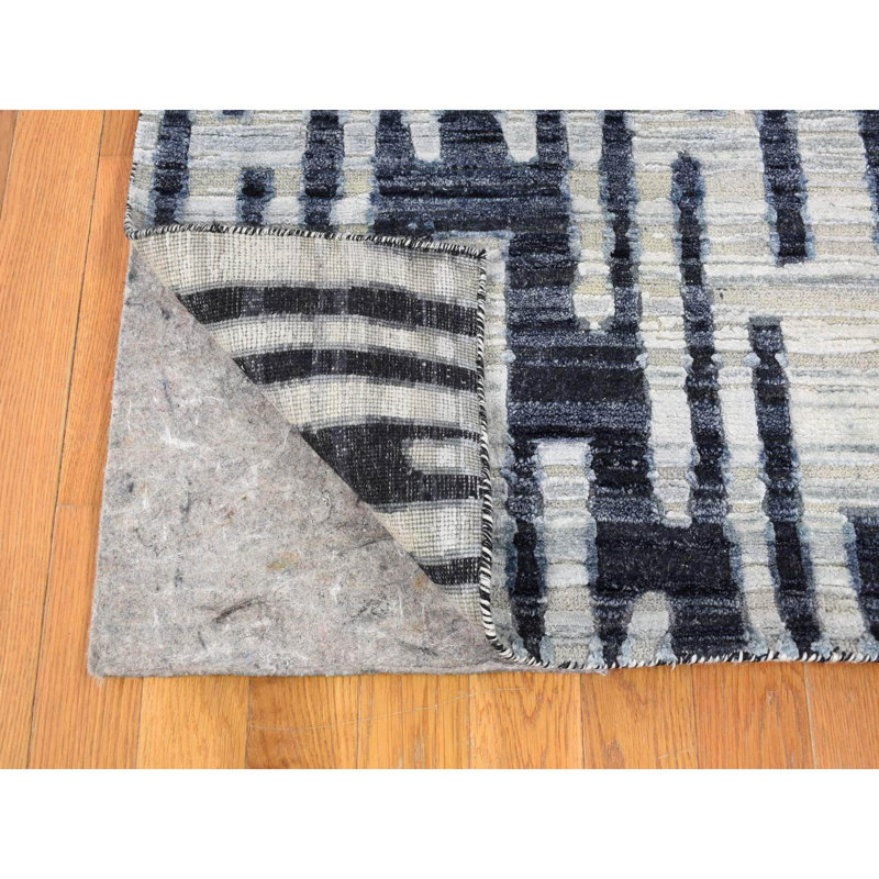 Tapis noir et blanc en laine pure et texturée 8 pi x 10 pi 1 po CB577A6DAA2E454B912744FF593B4992