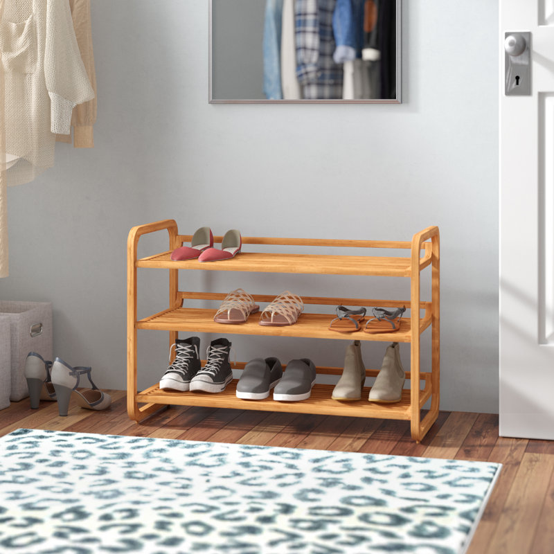 12 Pair Stackable Solid Wood Shoe Rack