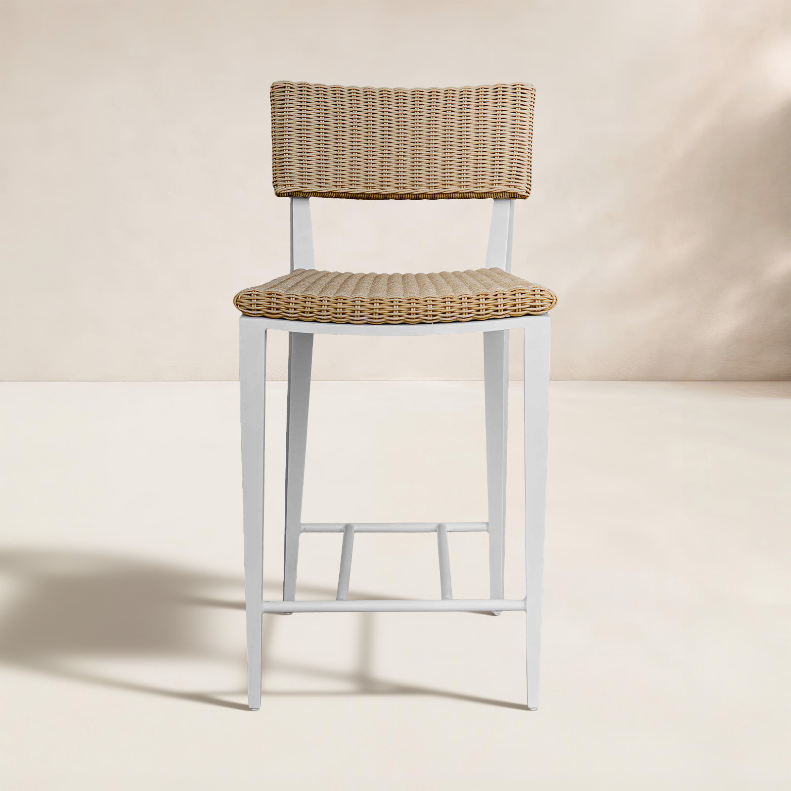 White Patio Bar Stool, Tan, 26.5", White