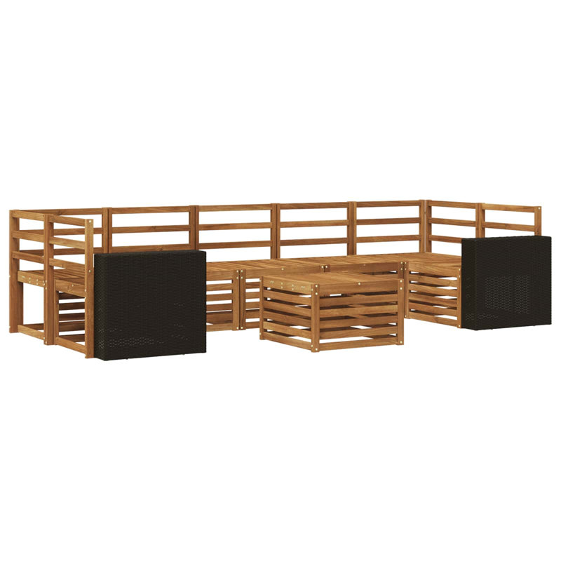  Outdoor Sofa Set 8 Pcs Solid Acacia Wood Sectional Garden Furniture, Black/Natural