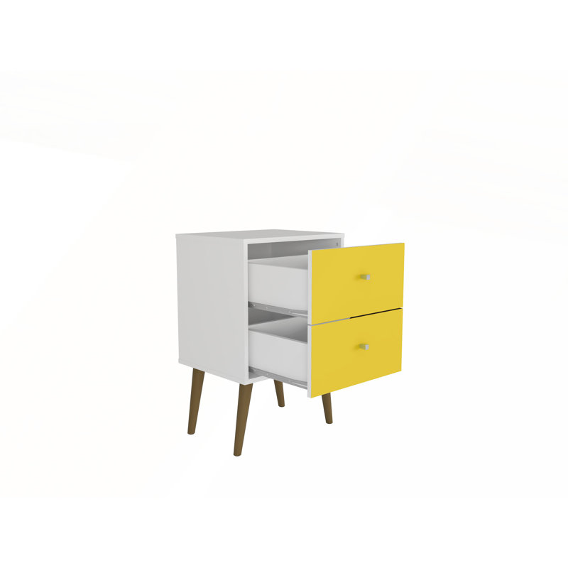 Liberty 18" W Mid-Century Modern 2-Drawer Nightstand in White and Yellow, White/Yellow