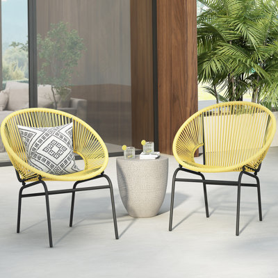 OUDOOR WICKER CHAIR, YELLOW, SET OF 2