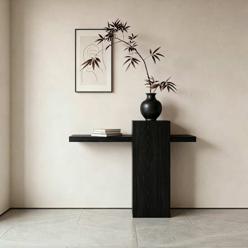Console en bois massif de style médiéval., H 31,5 po x l 70,8 po x P 11,8 po