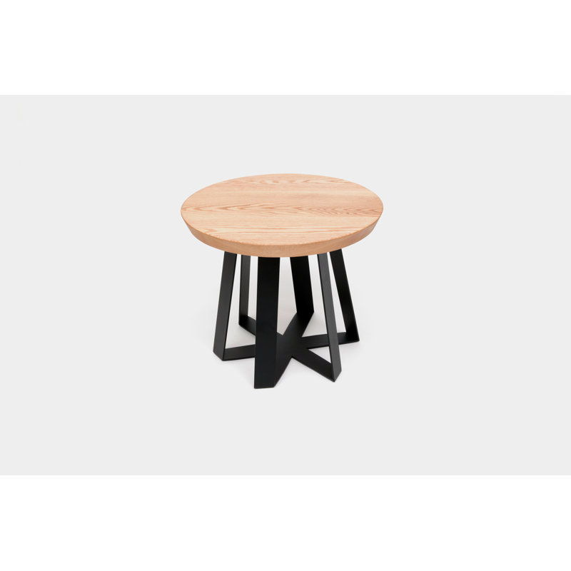 ARS Solid Wood Top End Table, Oak, Black