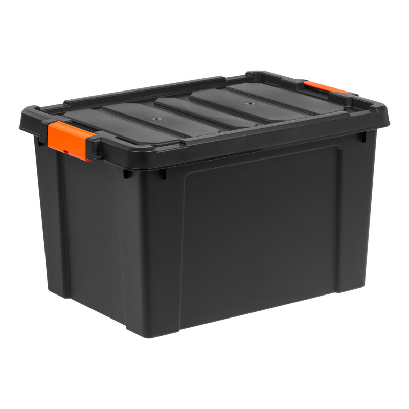 Heavy Duty Black Stackable Plastic Storage Bins with Lids