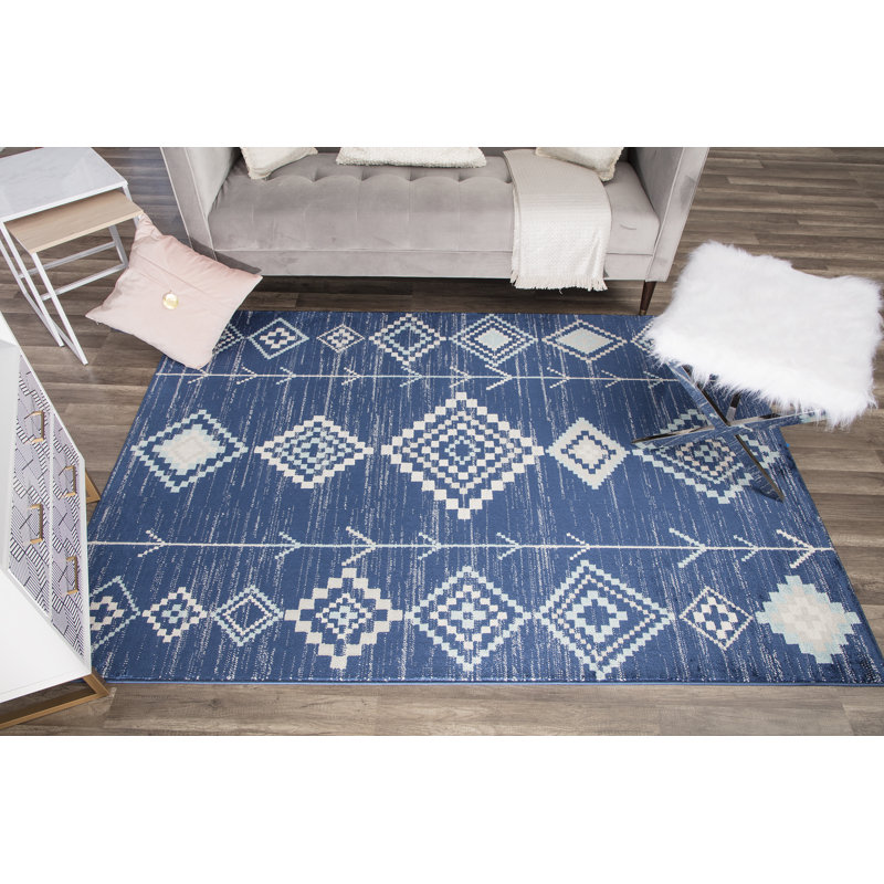 Bodrum Tribal Native Blues Area Rug, Rectangle 8'9" x 12'