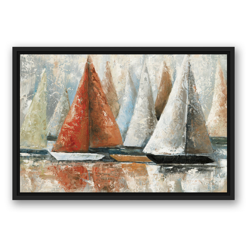 Painterly Voiliers - Peinture sur toile, H 17,75 po x l 25,75 po x P 1,75 po, Toile à cadre flottant noir