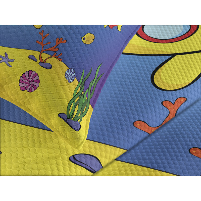 Ensemble de couvre-lit Ambesonne Yellow Submarine Nautical Blue Yellow, Couvre-lit pour très grand lit + 2 taies décorat