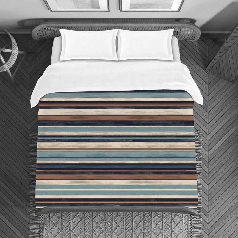 Literie à motif cachemire, Brun / rayé bleu marine 1, Housse de couette pour lit simple